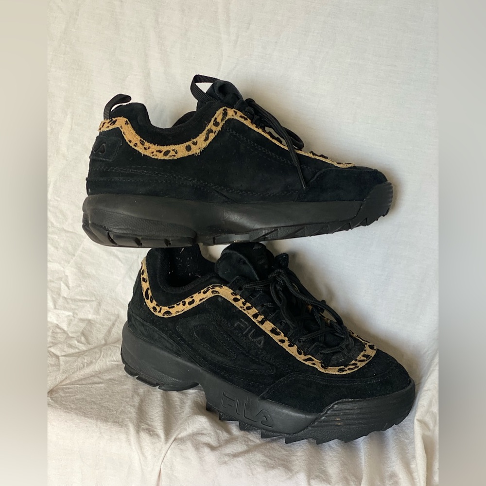 FILA Black & Leopard Trim Platform Sneakers